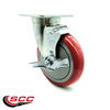 Service Caster Universal Kitchen Casters - 5" Red Wheel - 4 Swivel w/Brake SCC-20S514-PPUB-RED-TLB-TPU1-4